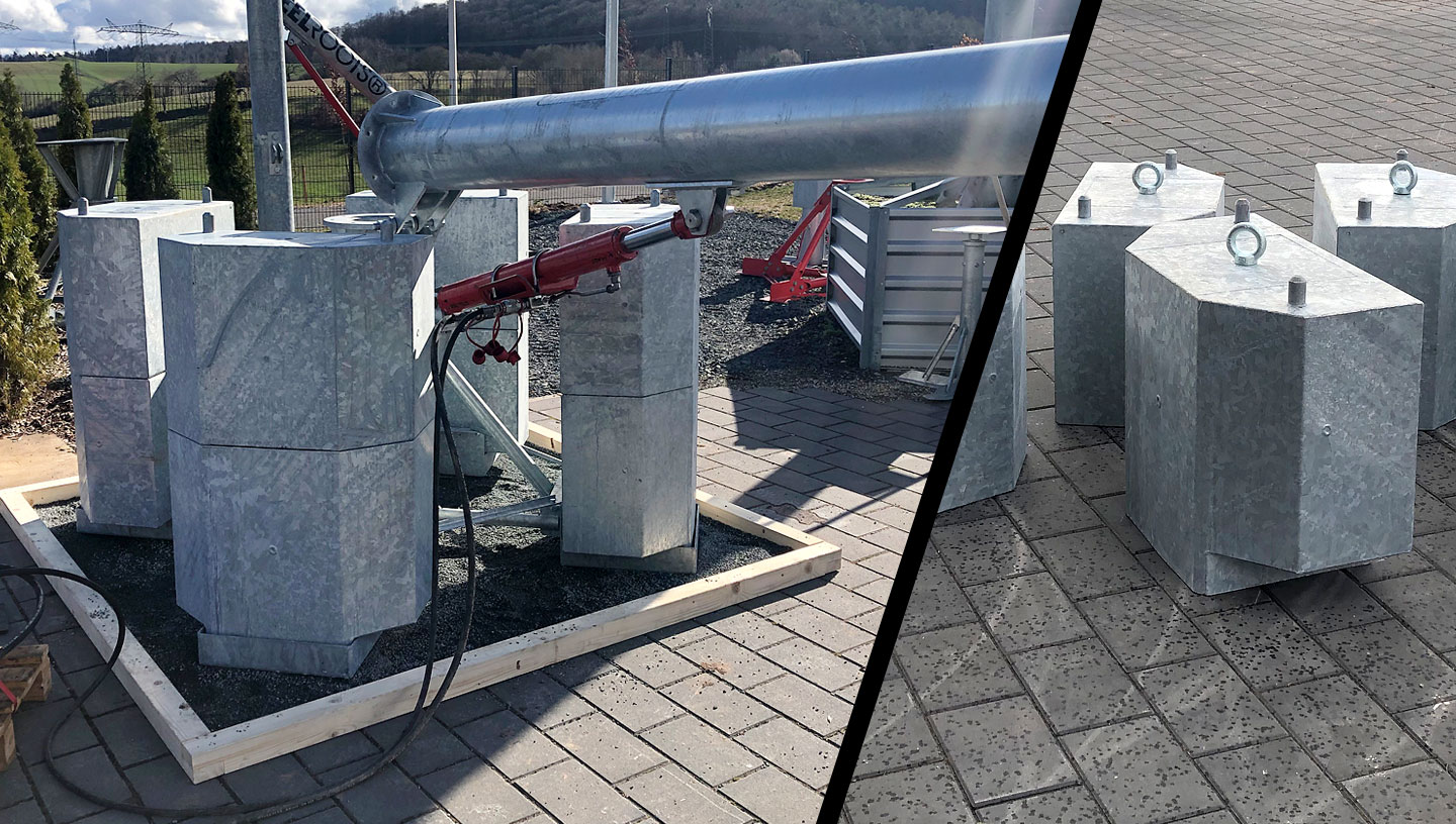 The STEELROOT® no longer has to be integrated into the ground, but can be set up at ground level. This enables even faster and more flexible use and is therefore ideal for temporary construction projects.